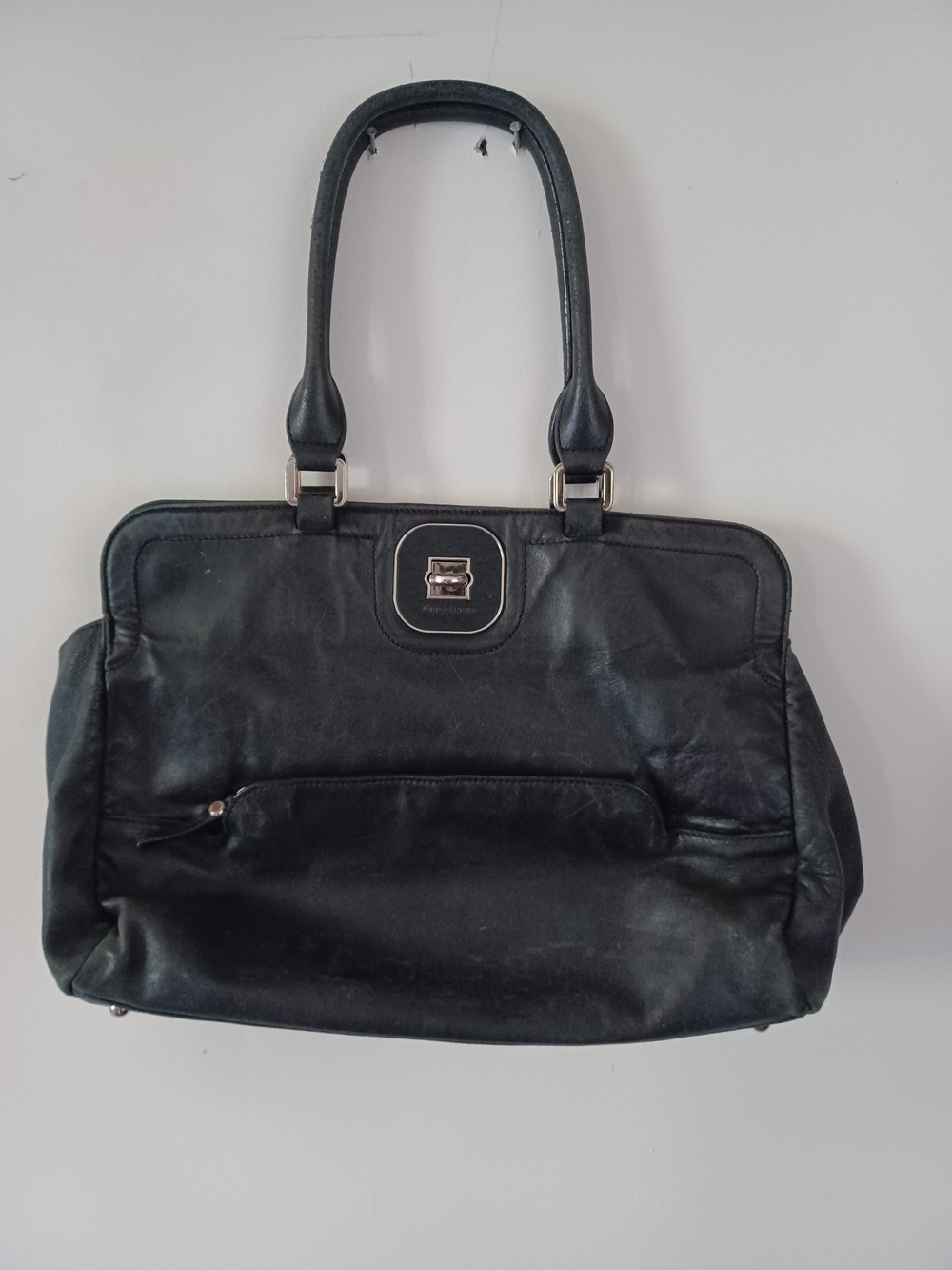 Longchamp Black Leather Shoulder Bag with Silver Hardware